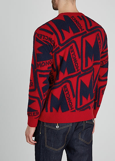 Red logo-intarsia wool jumper