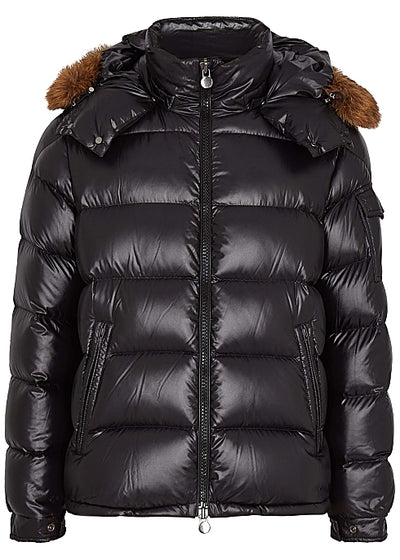 Maya black fur-trimmed quilted shell jacket