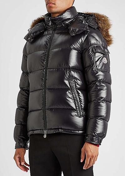 Maya black fur-trimmed quilted shell jacket