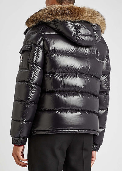 Maya black fur-trimmed quilted shell jacket