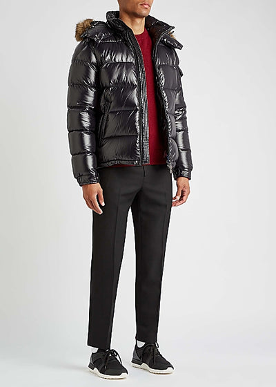 Maya black fur-trimmed quilted shell jacket