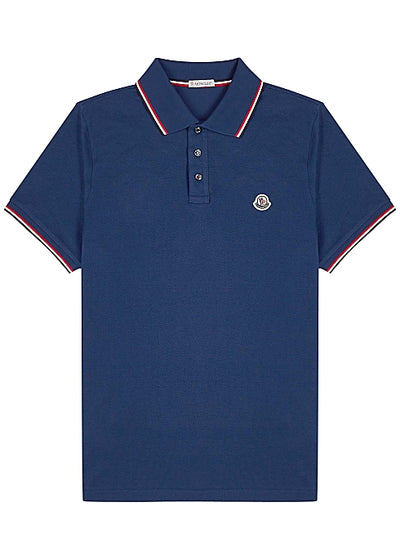 Navy piqué cotton polo shirt