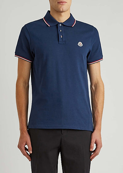 Navy piqué cotton polo shirt