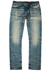 Blue distressed straight-leg jeans