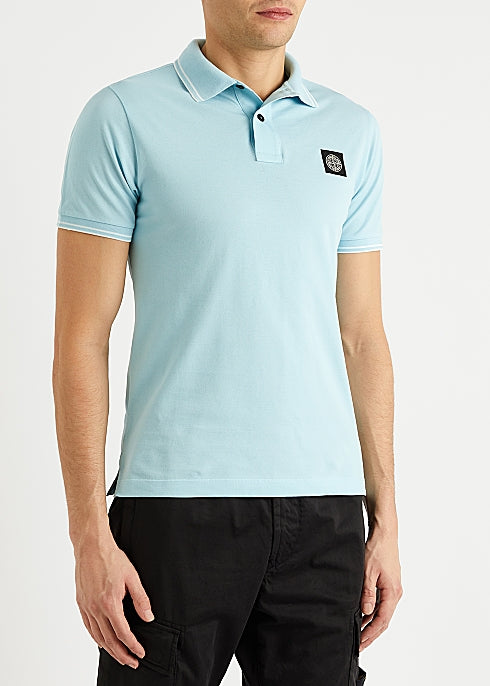 Light blue piqué cotton polo shirt