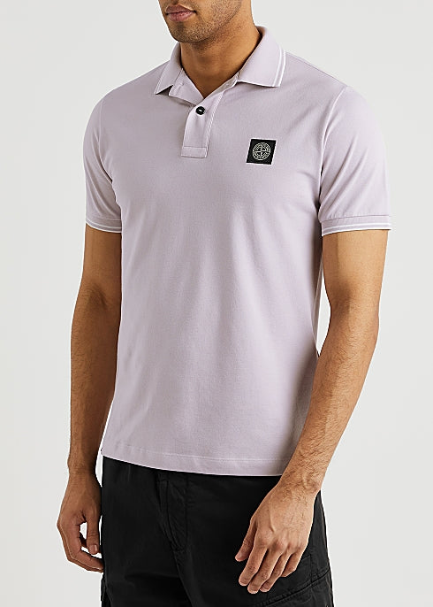 Lilac piqué cotton polo shirt