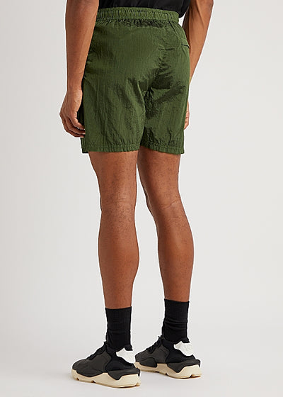 Green crinkled nylon shorts