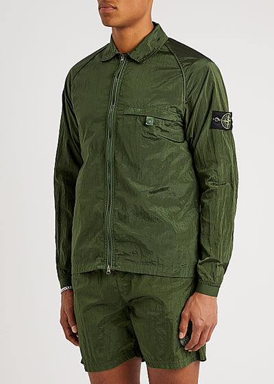 Green crinkled nylon overshirt