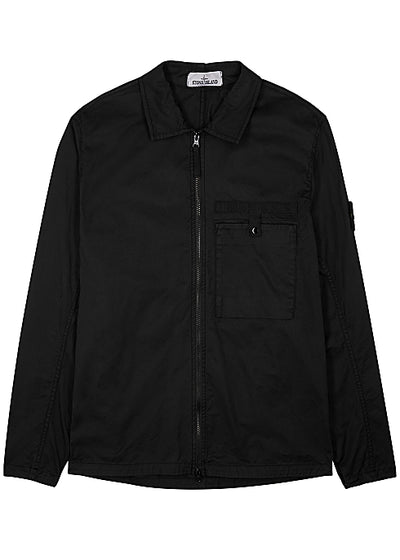 Black brushed stretch-cotton overshirt