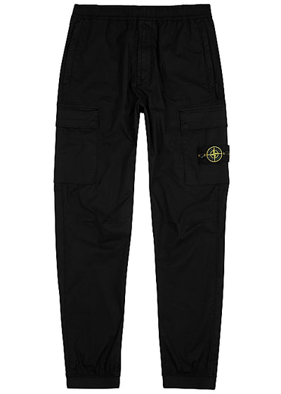 Black stretch-cotton cargo trousers