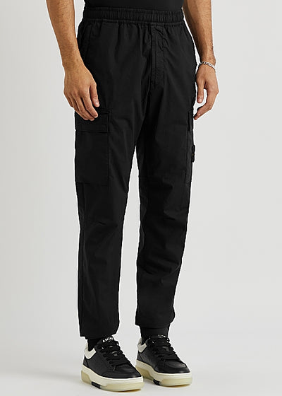 Black stretch-cotton cargo trousers