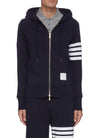 STRIPE SLEEVE ZIP COTTON HOODIE