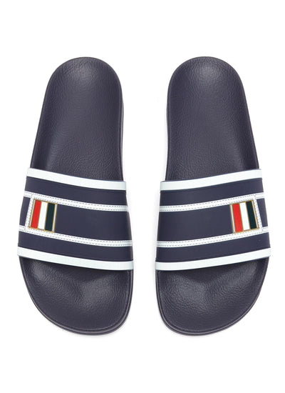 'TROMPE L'OEIL' TRICOLOUR TAB STRIPED POOL SLIDES