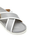 TRICOLOUR ENAMEL TAB CRISSCROSS LEATHER SLIDES