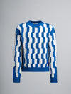 BLUE AND WHITE CREPE AND SHETLAND WOOL SWEATER