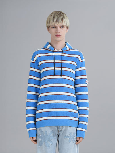 TRI-COLOURED STRIPED TERRY-KNIT HOODED SWEATER