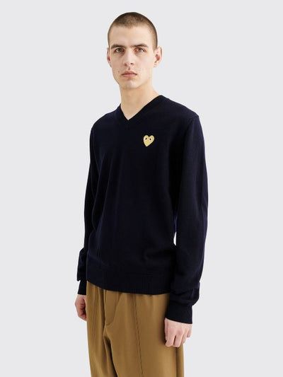 SMALL HEART KNITTED V-NECK PULLOVER NAVY