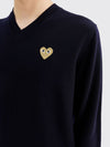 SMALL HEART KNITTED V-NECK PULLOVER NAVY